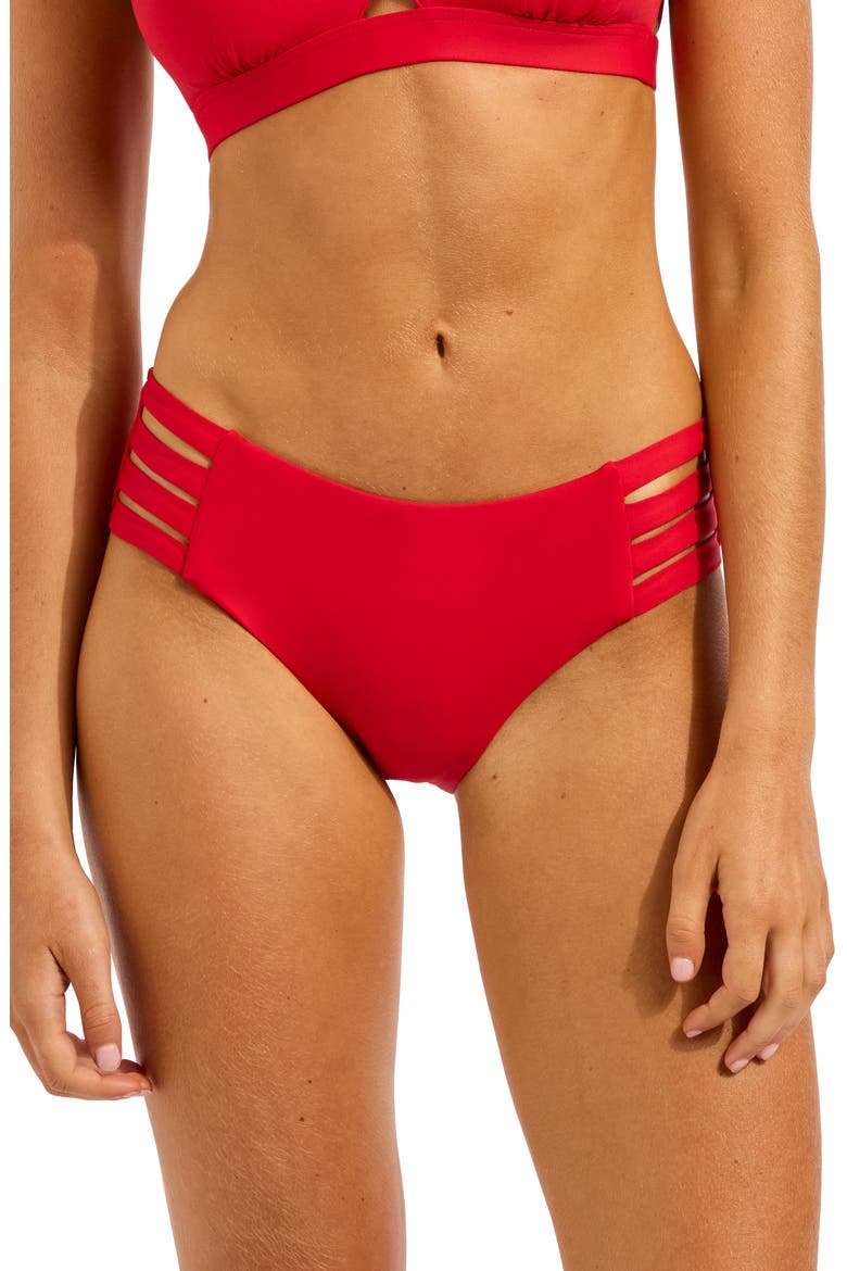 Collective Multi Strap Hipster Bikini Bottoms, Main, color, COSMO RED