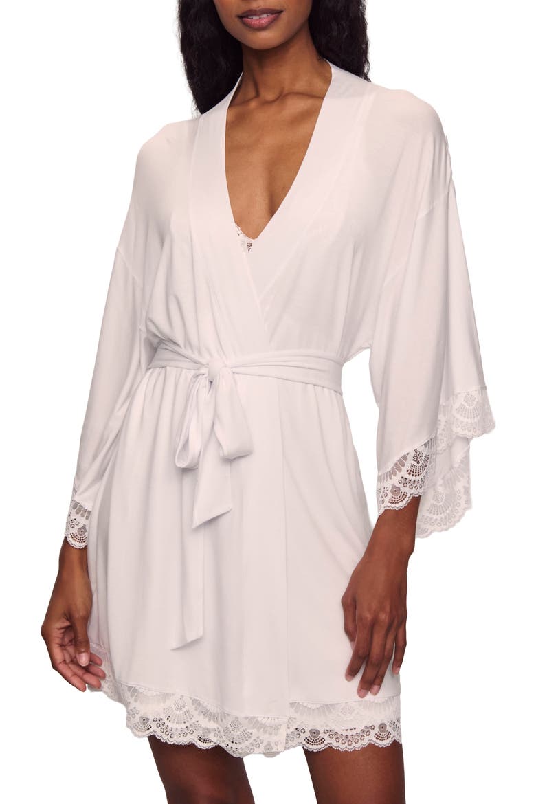 Mariana Lace Trim Jersey Robe, Main, color, WHITE