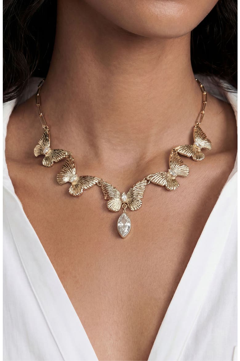 Crystal Butterfly Choker Necklace, Alternate, color, GOLD