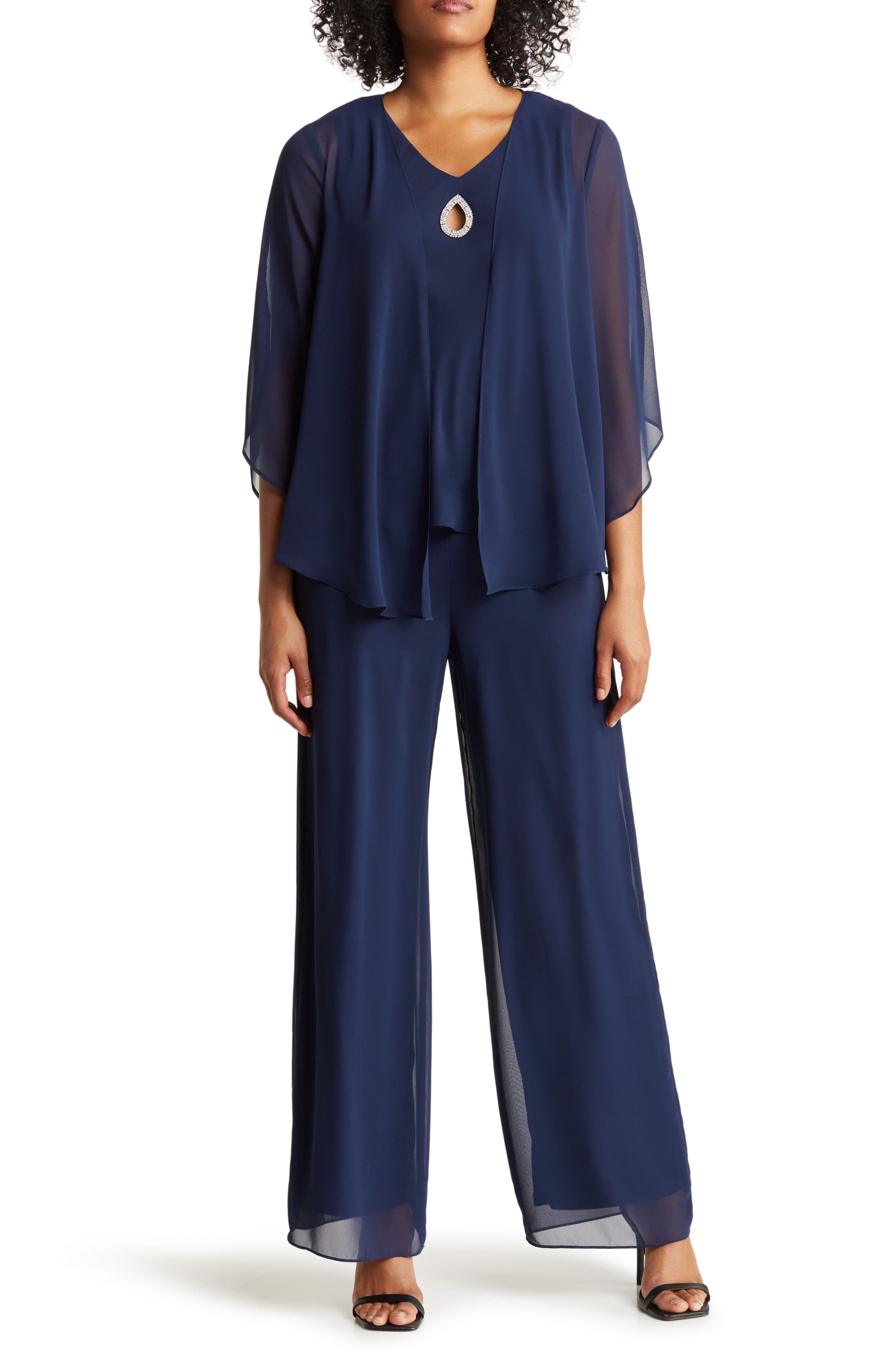 Marina Chiffon Keyhole Sleeveless Top, Cardigan & Pants Set