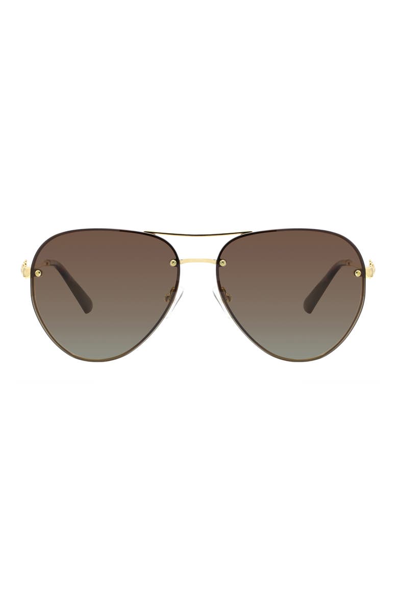 60mm Gradient Polarized Pilot Sunglasses, Main, color, GOLD/ BROWN