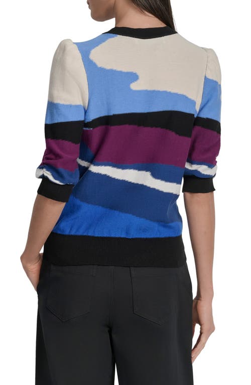 Dkny Abstract Pattern Three-quarter Sleeve Sweater In Blue