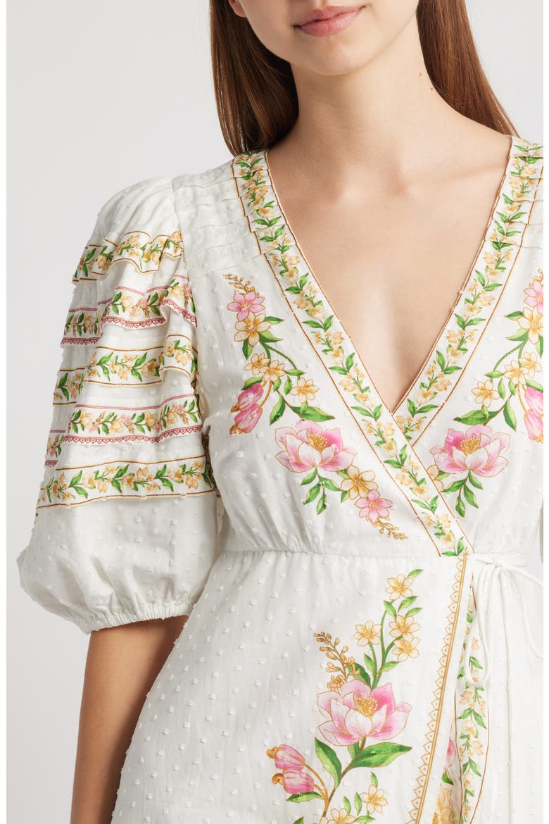 Palm Dream Floral Print Wrap Dress, Alternate, color, OFF-WHITE