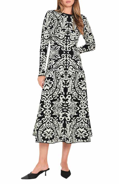 Patterned Long Sleeve Sweater Dress