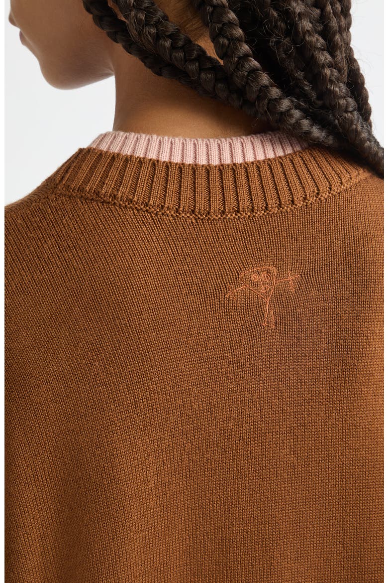 Merino Wool Crewneck Sweater, Alternate, color, BROWN PINK