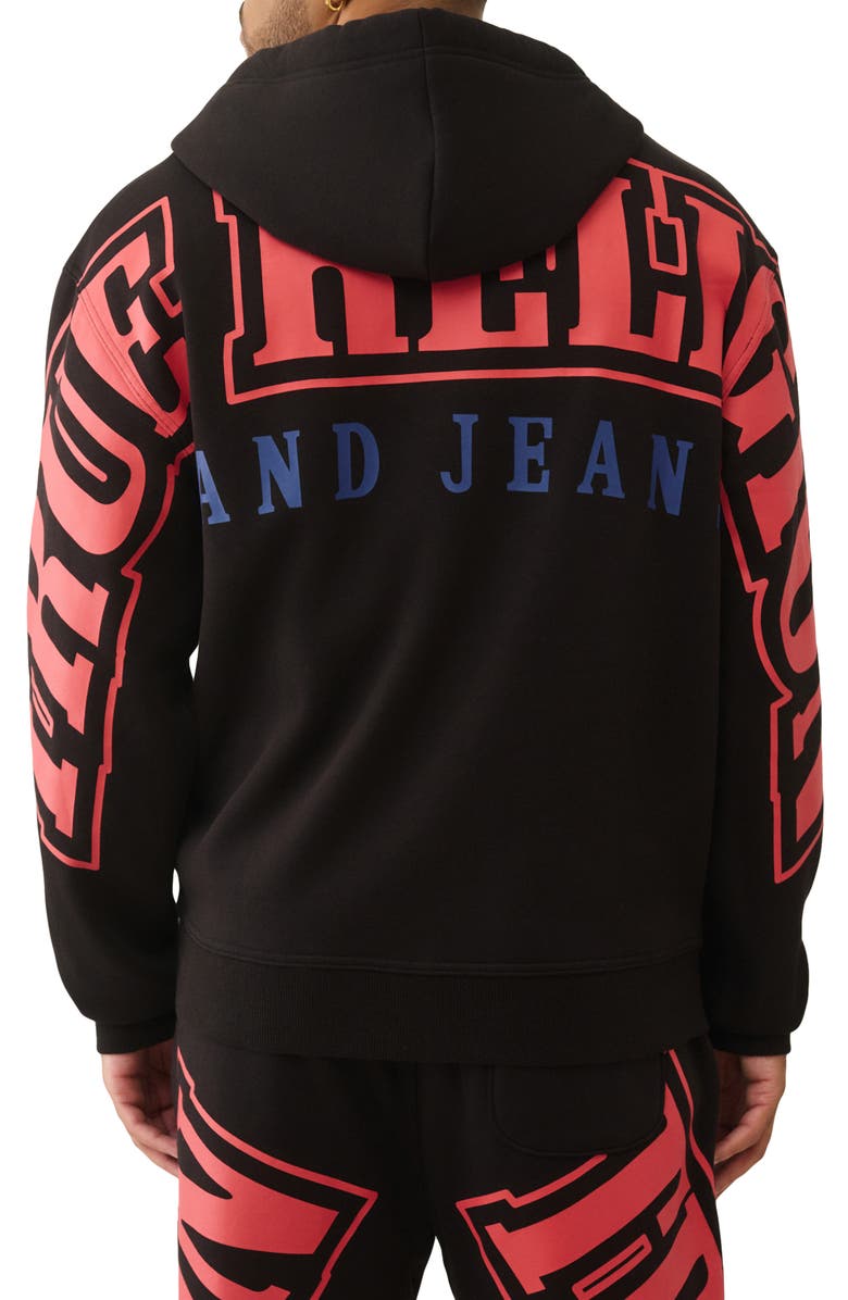 True Religion Overt Arch Logo Oversize Zip Hoodie, Alternate, color, Jet Black