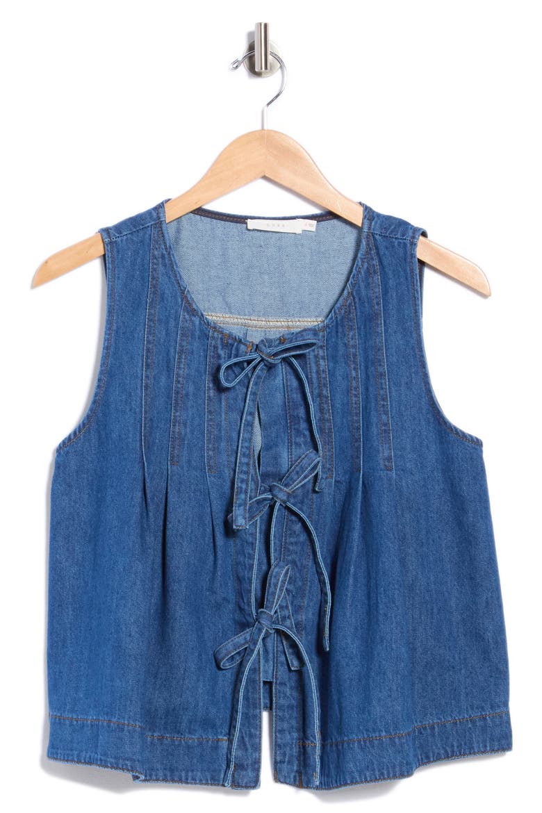 Tie Front Denim Top, Main, color, DENIM BLUE