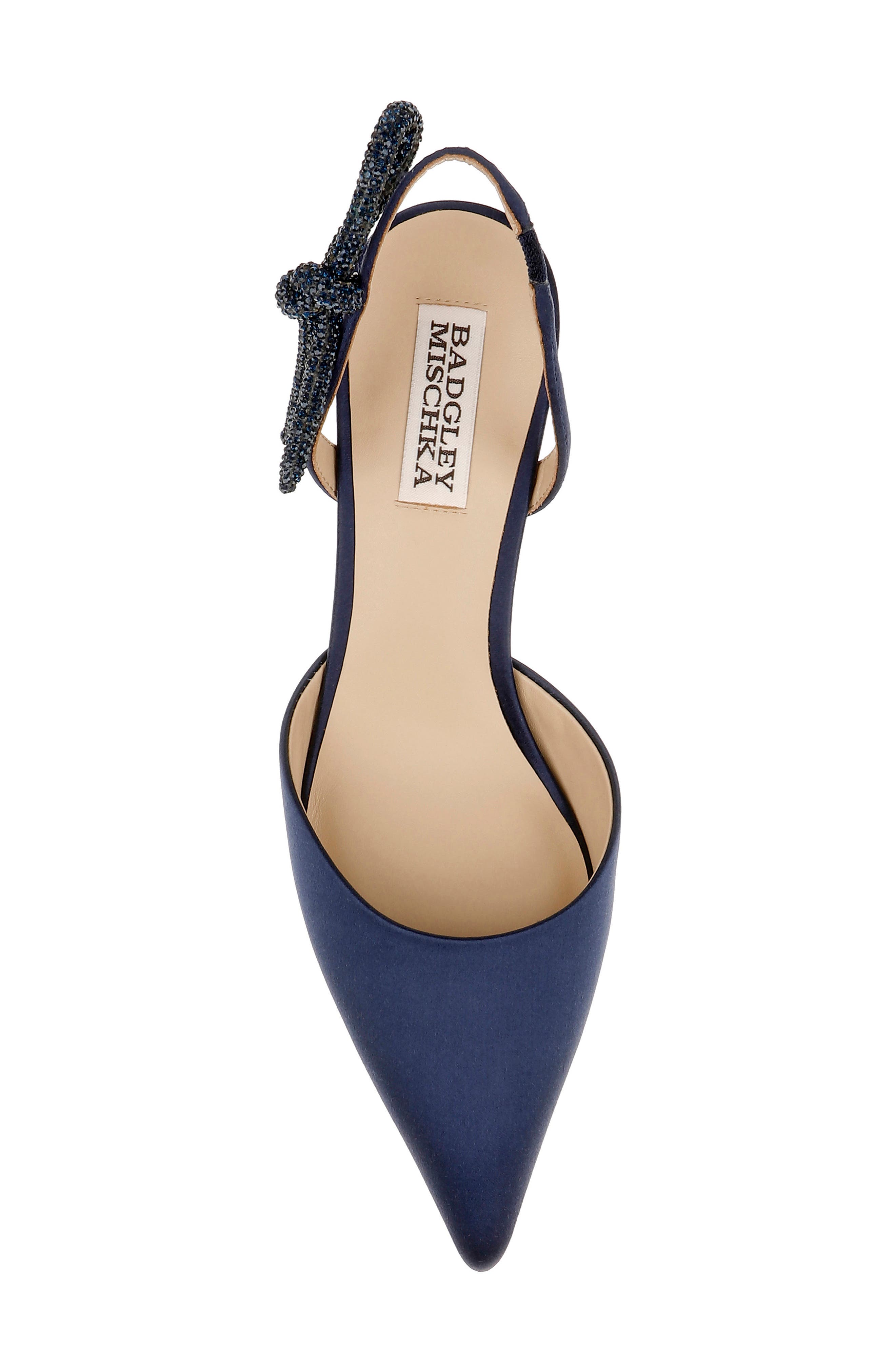 Badgley Mischka Bridal Gentry Slingback Pointed Toe Kitten Heel Pump, Alternate, color, Midnight Satin