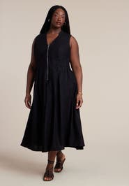 ELOQUII Zipper Detail Linen Maxi Dress