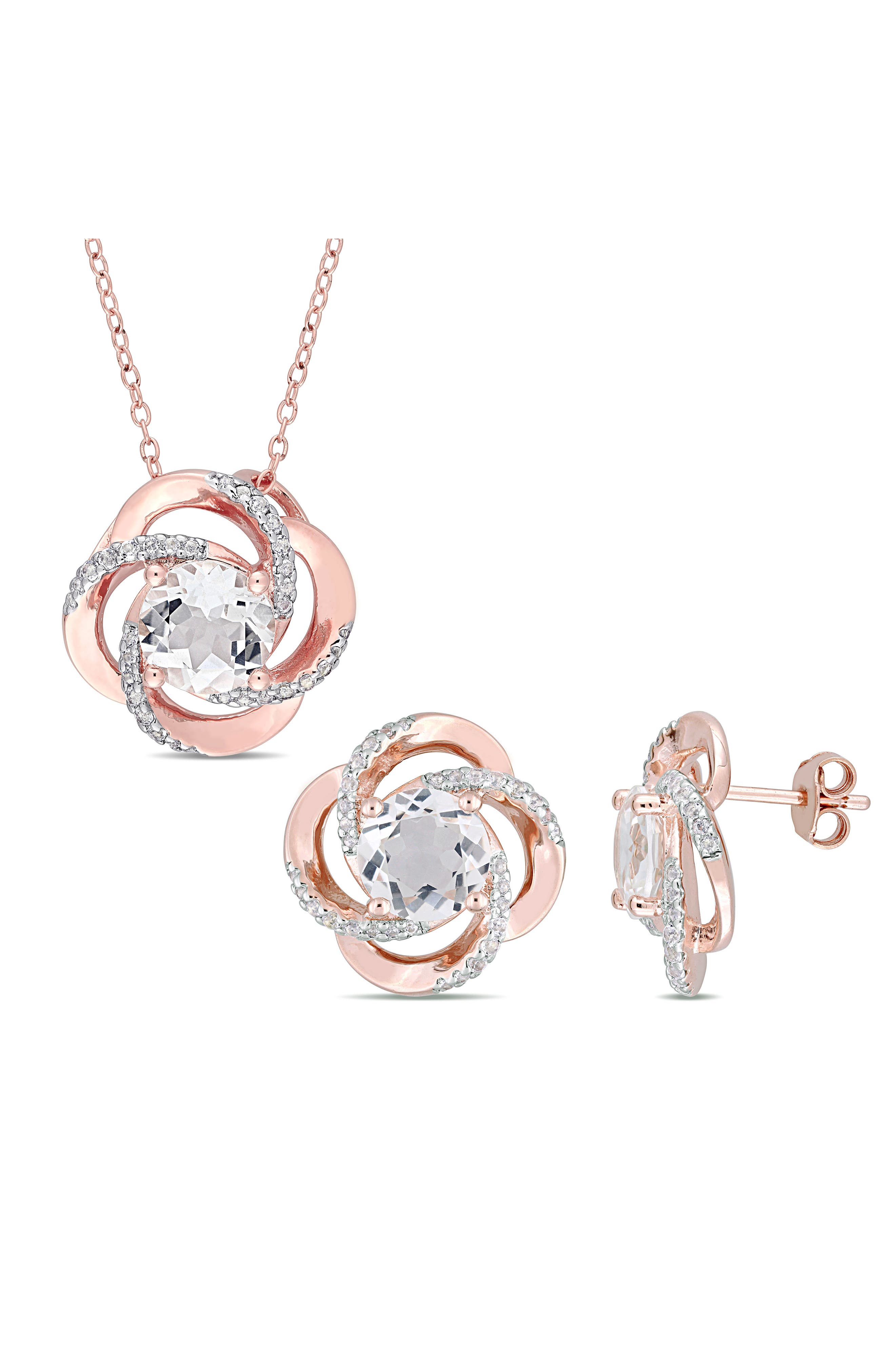 DELMAR White Topaz Swirl Stud Earrings & Pendant Necklace Set