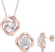 DELMAR White Topaz Swirl Stud Earrings & Pendant Necklace Set