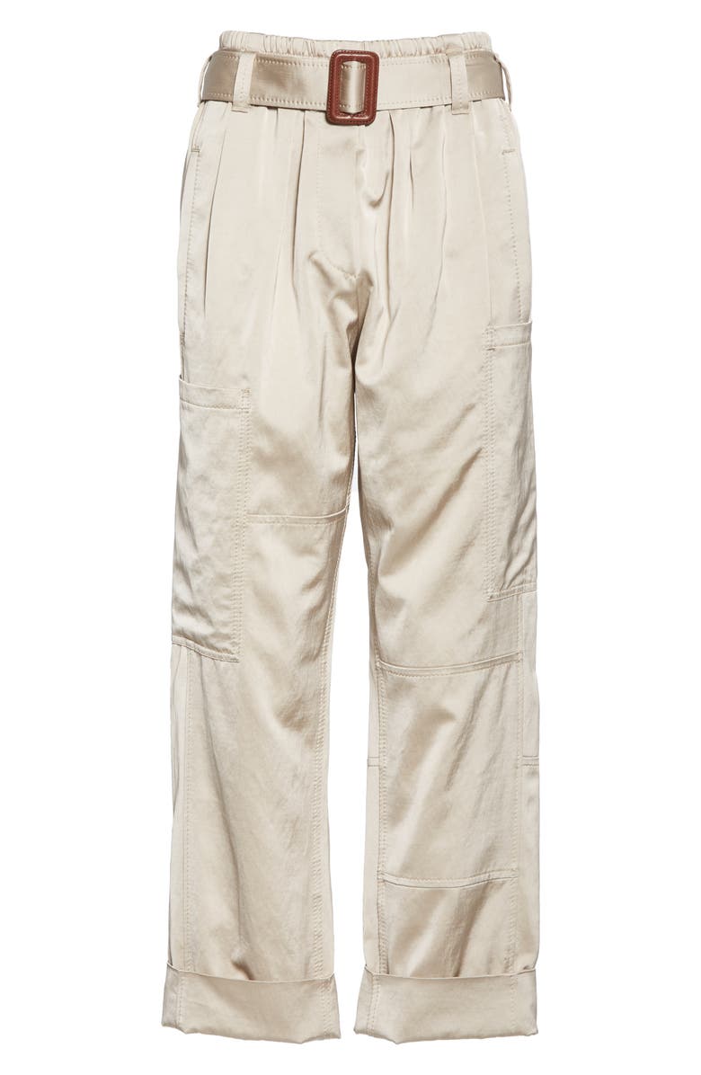 Brunello Cucinelli Belted Satin Cargo Pants, Alternate, color, 
