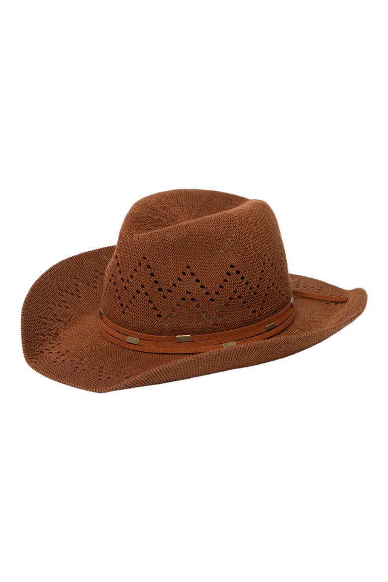 Open Knit Cowboy Hat, Main, color, BROWN