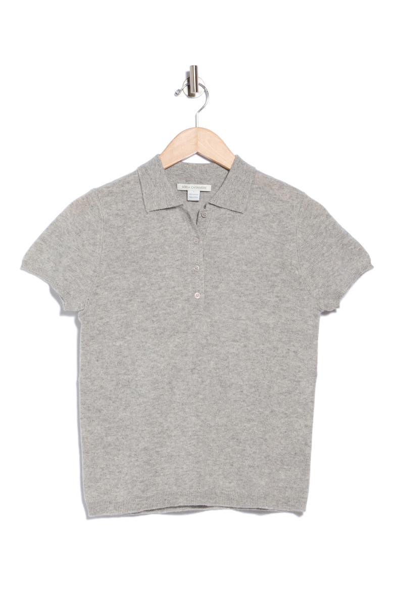Short Sleeve Cashmere Polo Sweater, Alternate, color, GREY