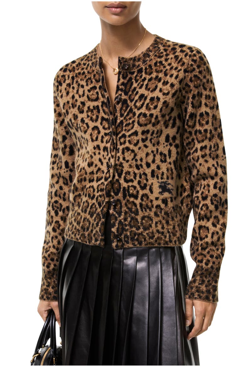 Leopard Jacquard Wool Cashmere Cardigan, Main, color, Leopard