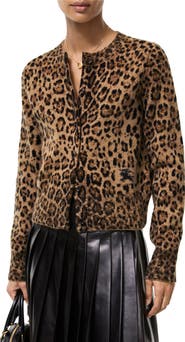 Burberry Leopard Jacquard Wool Cashmere Cardigan
