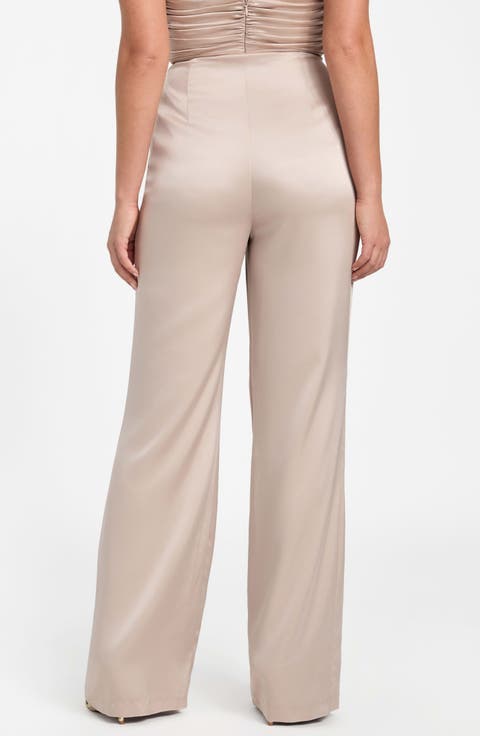 Aretha Overlap Wide Leg Satin Pants