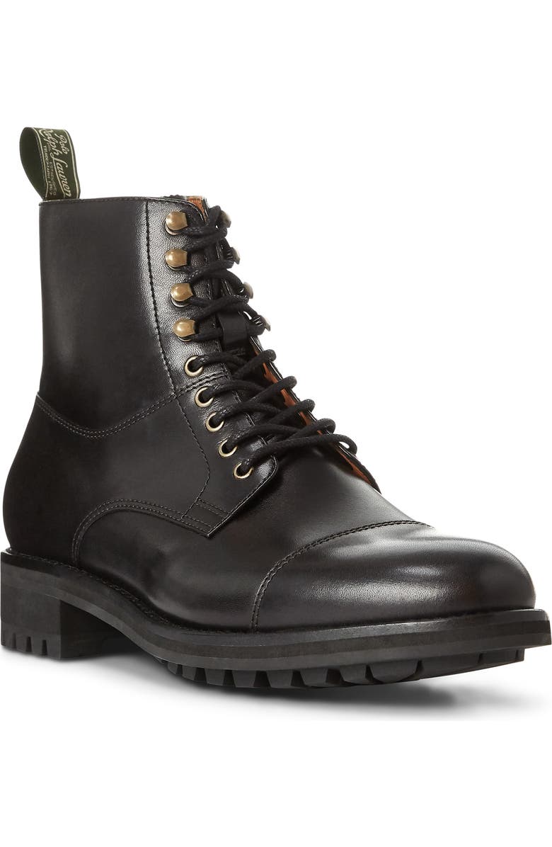Polo Ralph Lauren Bryson Cap Toe Boot, Main, color, Black Leather