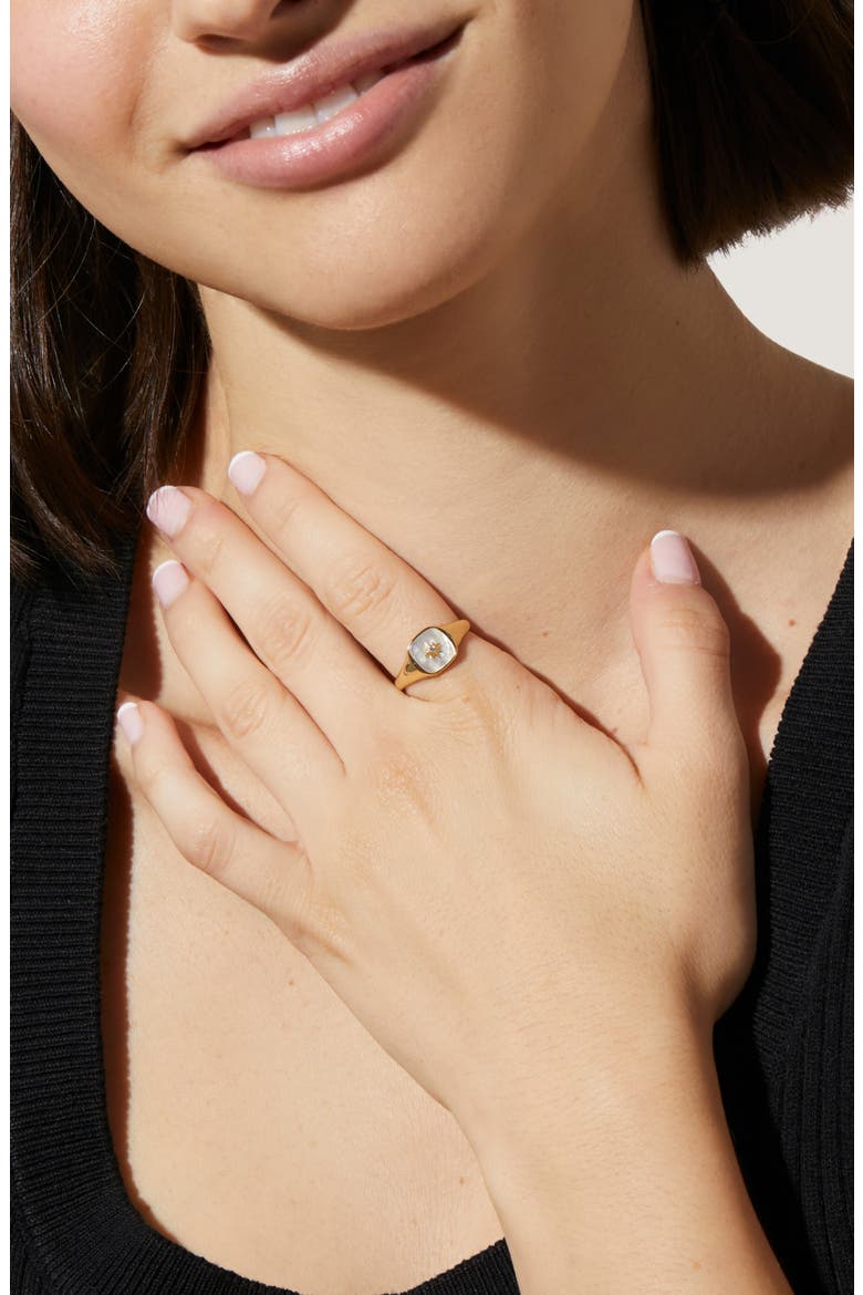 Amara Mother-of-Pearl Star Signet Ring, Alternate, color, GOLD / WHITE