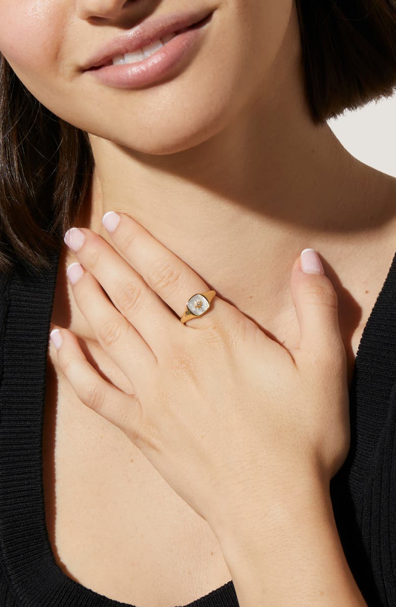 Ana Luisa Amara Mother-of-Pearl Star Signet Ring, Alternate, color, Gold / White