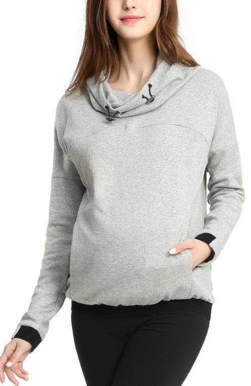 Kimi & Kai Samara Cowl Neck Maternity/nursing Hoodie In Gray