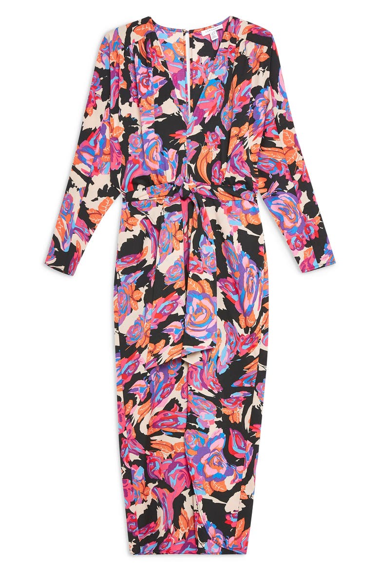Belted V-Neck Long Sleeve Midi Dress, Alternate, color, PURPLE MULTI