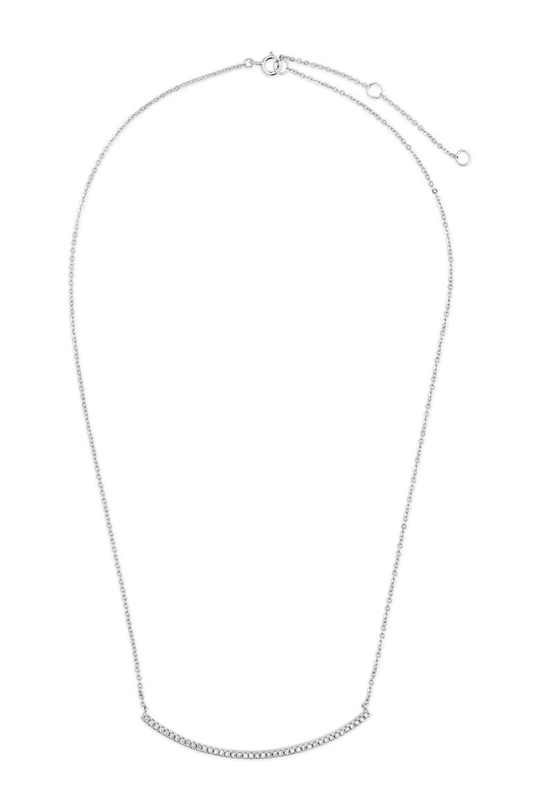 Rhodium Plated Brass CZ Curved Bar Necklace, Alternate, color, SILVER