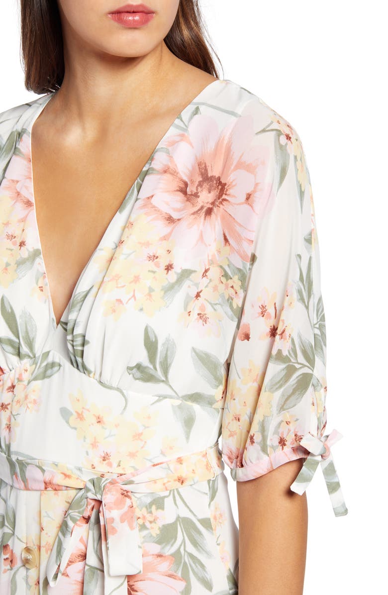 June & Hudson Floral V-Neck Tie Front Dress, Alternate, color, 