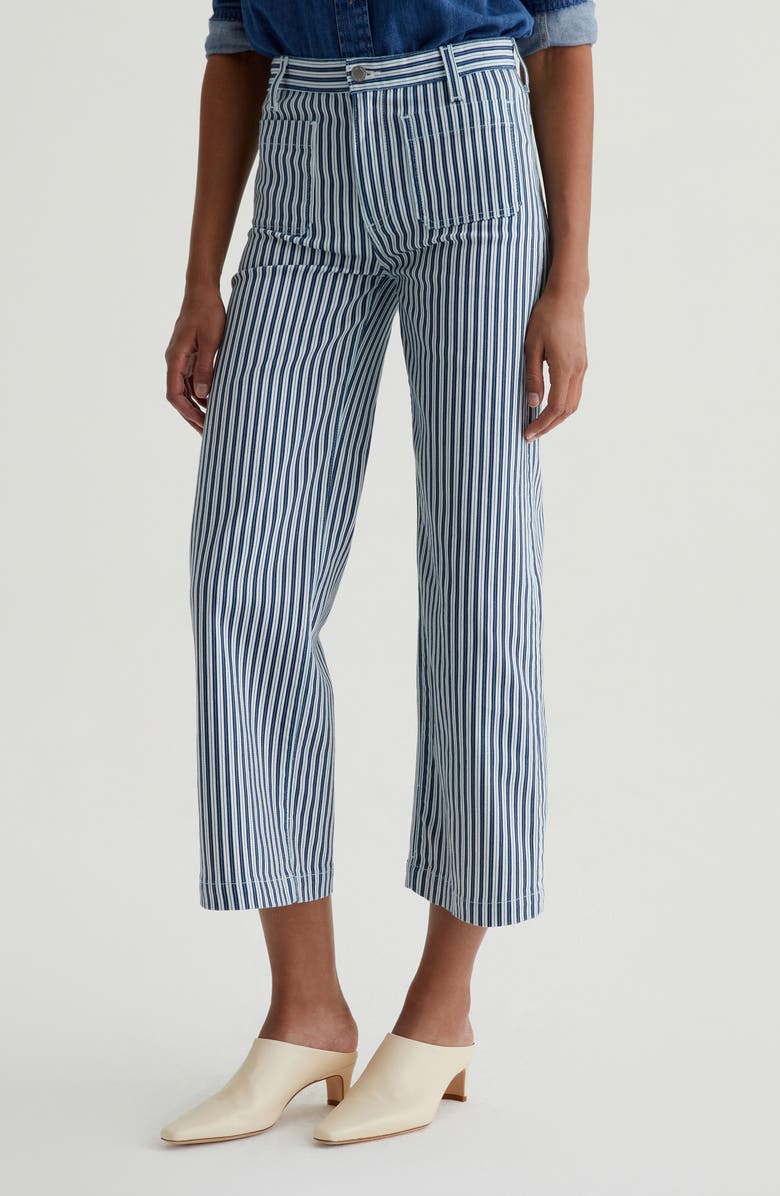 AG Kassie Patch Pocket High Waist Ankle Wide Leg Pants, Alternate, color, Nordic Stripe Indigo Multi
