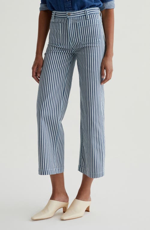 Ag Kassie Patch Pocket High Waist Ankle Wide Leg Pants In Nordic Stripe Indigo Multi