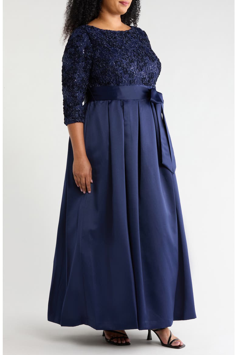 Floral Embroidered Gown, Alternate, color, NAVY