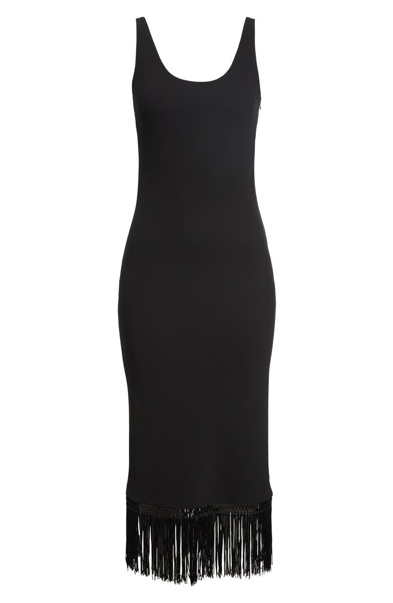 POSSE Bianca Fringe Hem Midi Dress, Alternate, color, Black