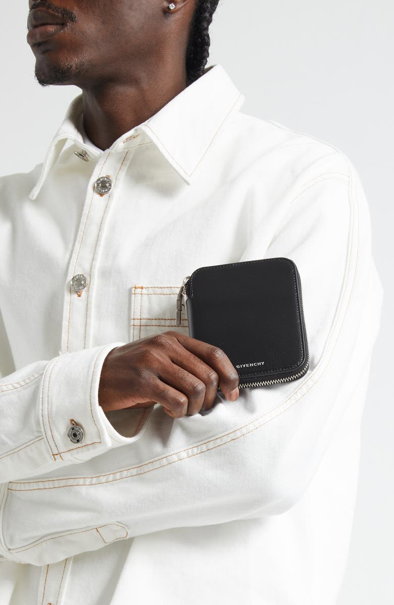 Givenchy Compact Leather Zip Wallet, Alternate, color, Black