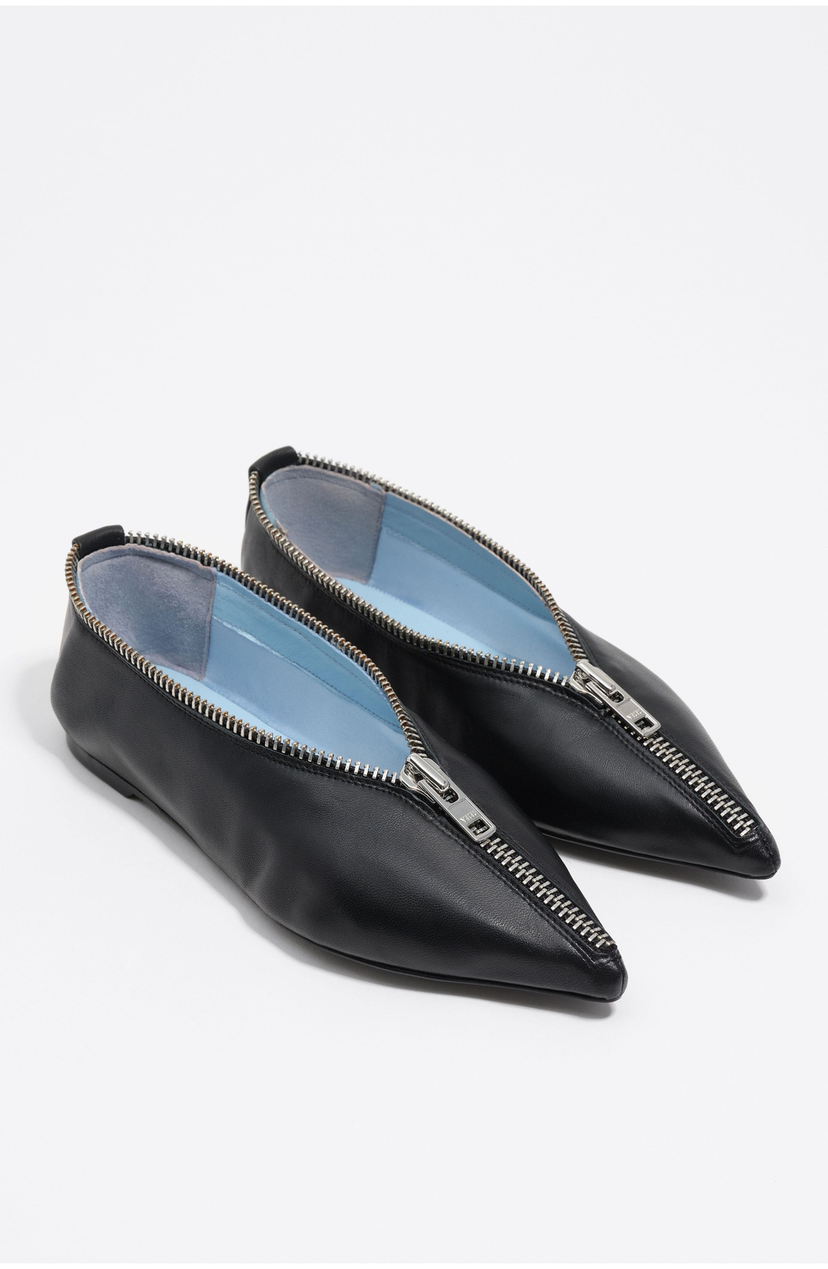 Leather Zip Ballerina, Alternate, color, BLACK