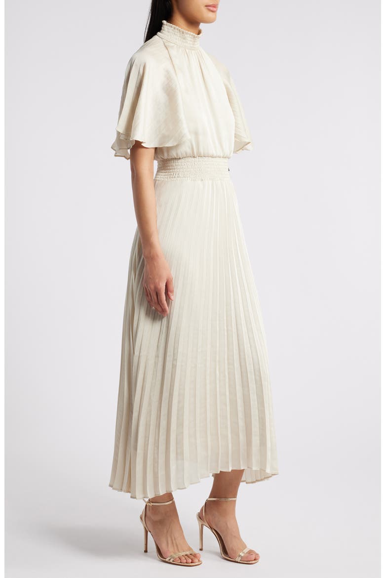 Flutter Sleeve Pleated Midi Dress, Alternate, color, CREAM
