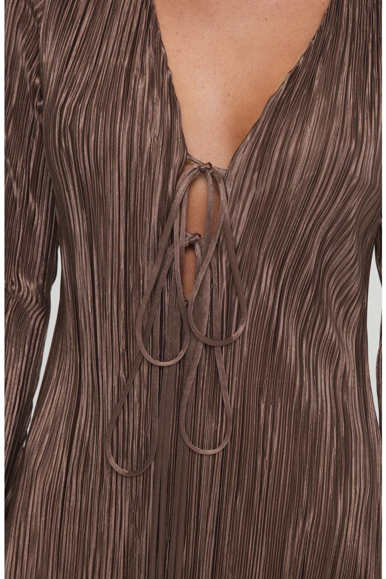 Malop Long Sleeve Plissé Minidress, Alternate, color, BROWN