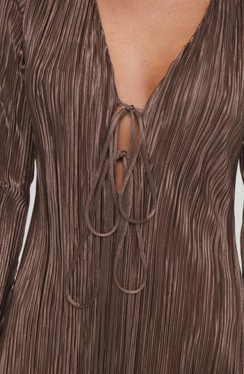 Malop Long Sleeve Plissé Minidress