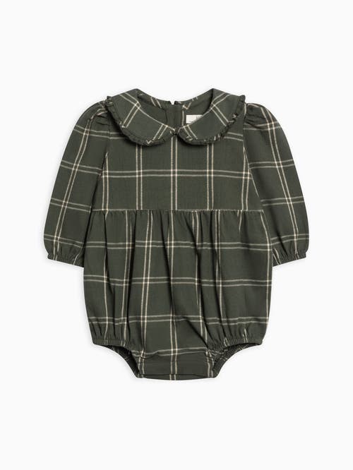 Kendi Aven Flannel Bubble Collared Romper In Green