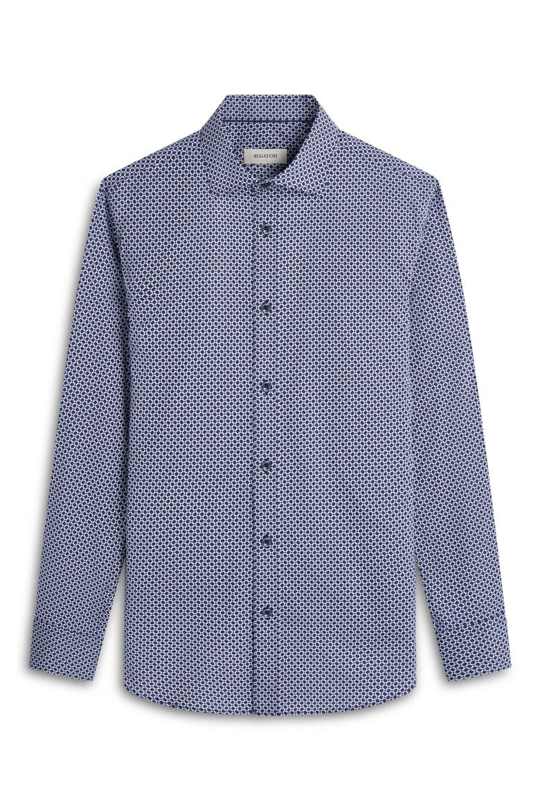 Axel Shaped Fit Geo Print Stretch Button-Up Shirt, Alternate, color, NAVY