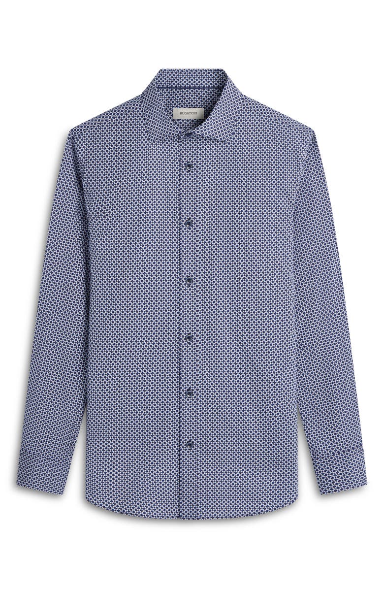 Bugatchi Axel Shaped Fit Geo Print Stretch Button-Up Shirt, Alternate, color, Navy