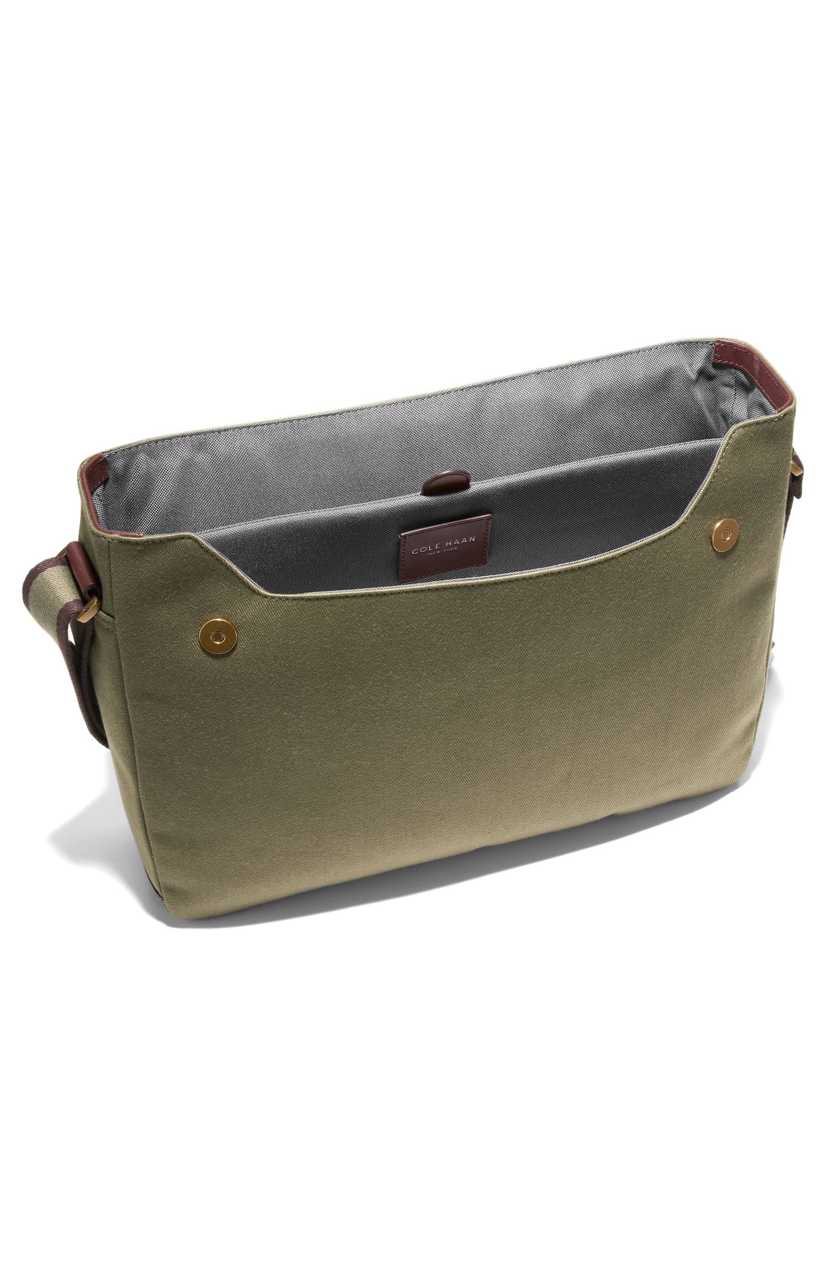 Cole Haan Judson Brushed Twill Messenger Bag, Alternate, color, Olive Green/ Ch Madiera