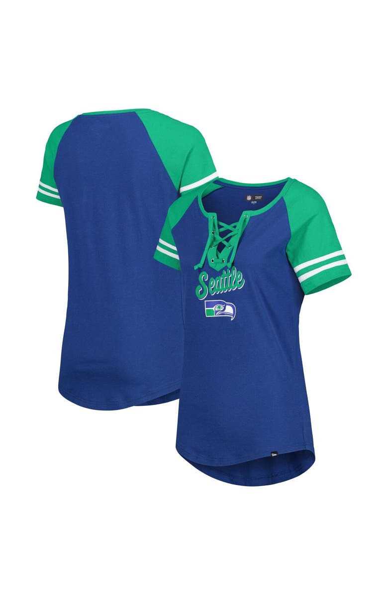 New Era Women's New Era Royal/Green Seattle Seahawks Legacy Lace-Up Raglan T-Shirt, Main, color, Royal