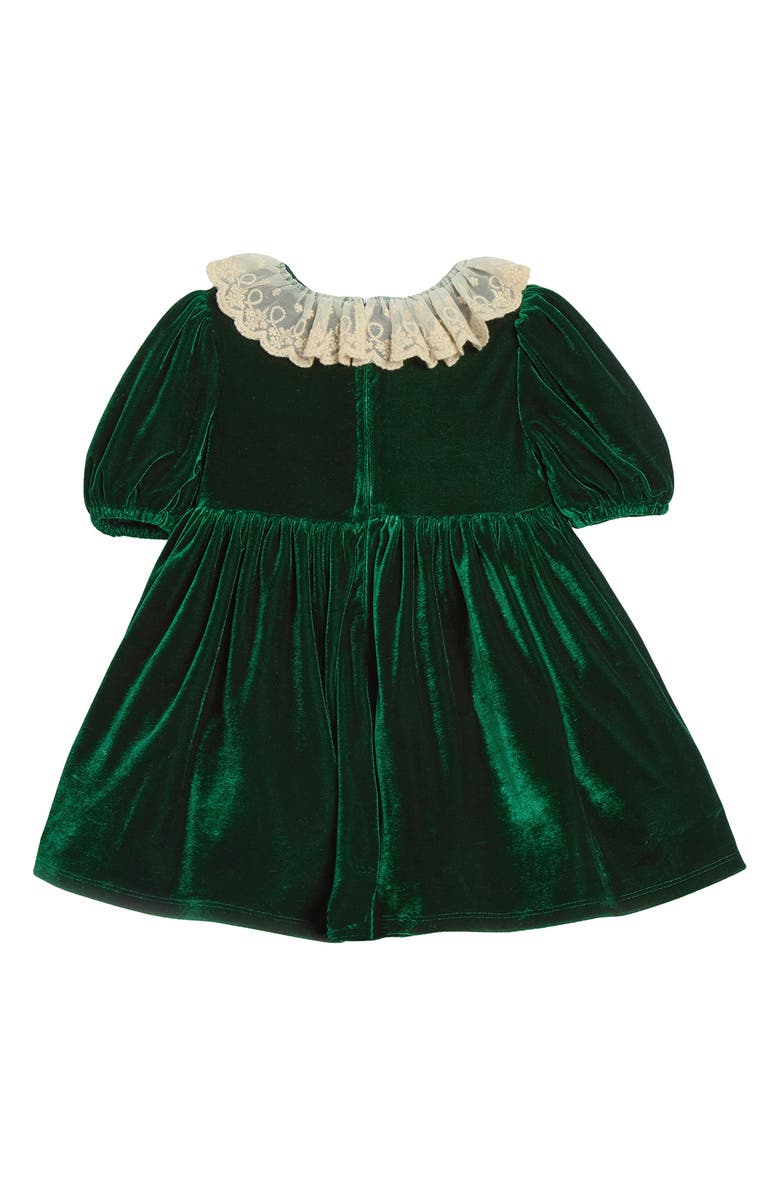 Pippa & Julie Lilia Velvet Collared Dress & Bloomers, Alternate, color, Green