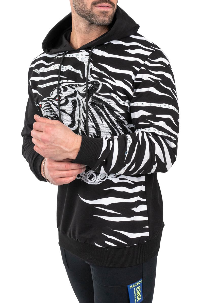 Maceoo Ziger Embellished Graphic Hoodie, Alternate, color, Black