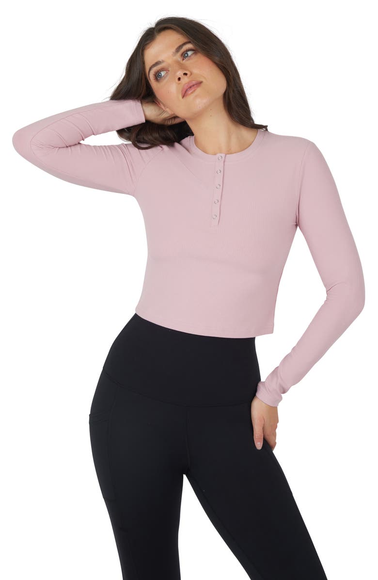 YOGALICIOUS Valentina Heavenly Rib Henley, Alternate, color, Pacific Pink