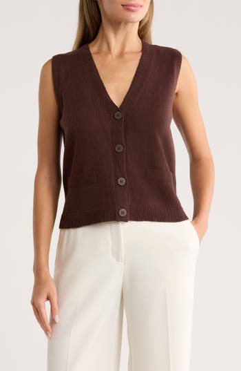 Max Studio V-neck Sweater Vest In Brown