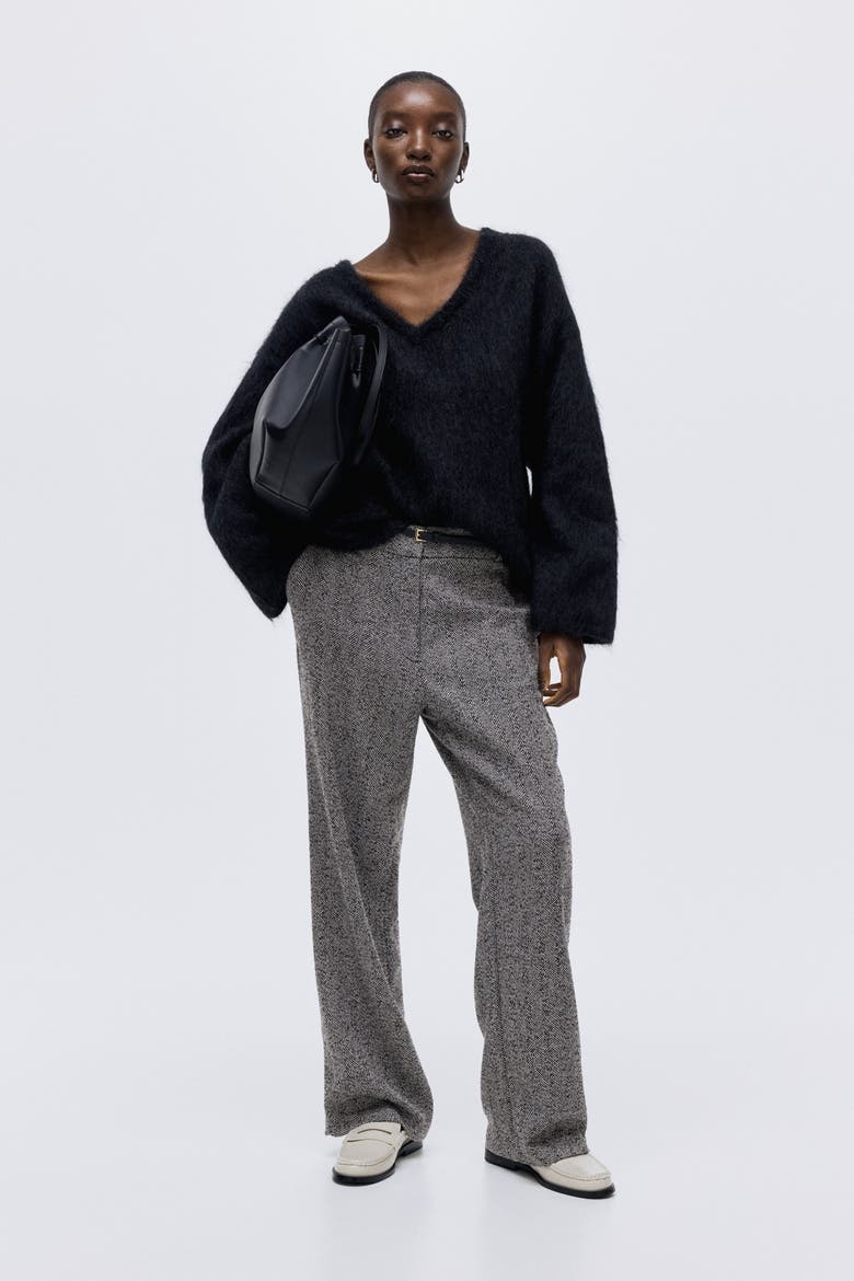 Tailored Trousers, Main, color, Gray/herringbone-patterned