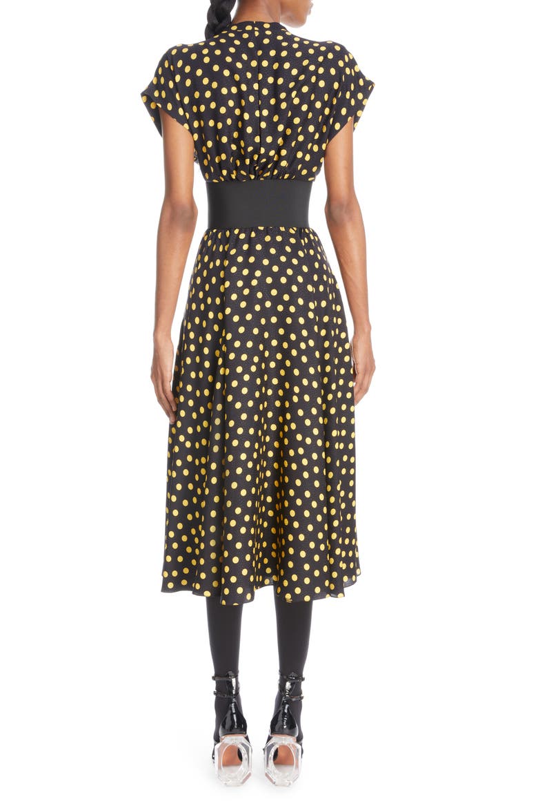 Belted Polka Dot Silk Crepe Midi Dress, Alternate, color, NUIT/ JAUNE