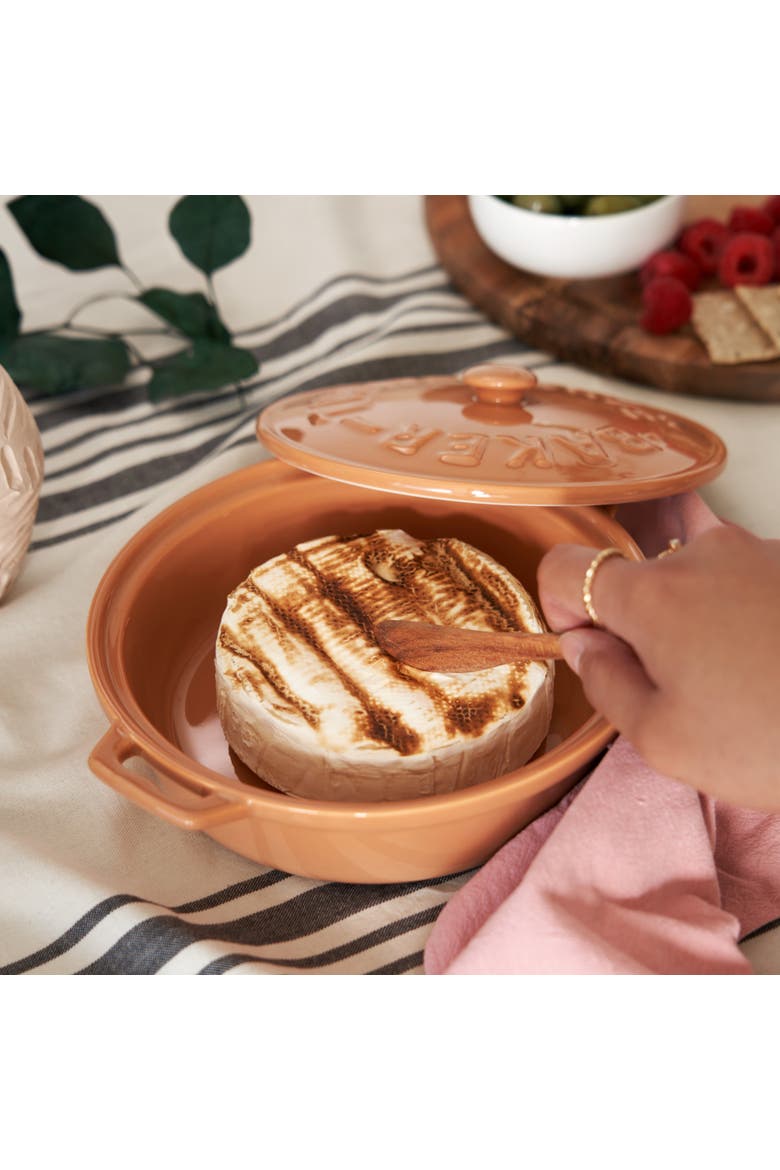 Terra Cotta Brie Baker with Wood Spreader, Alternate, color, Orange