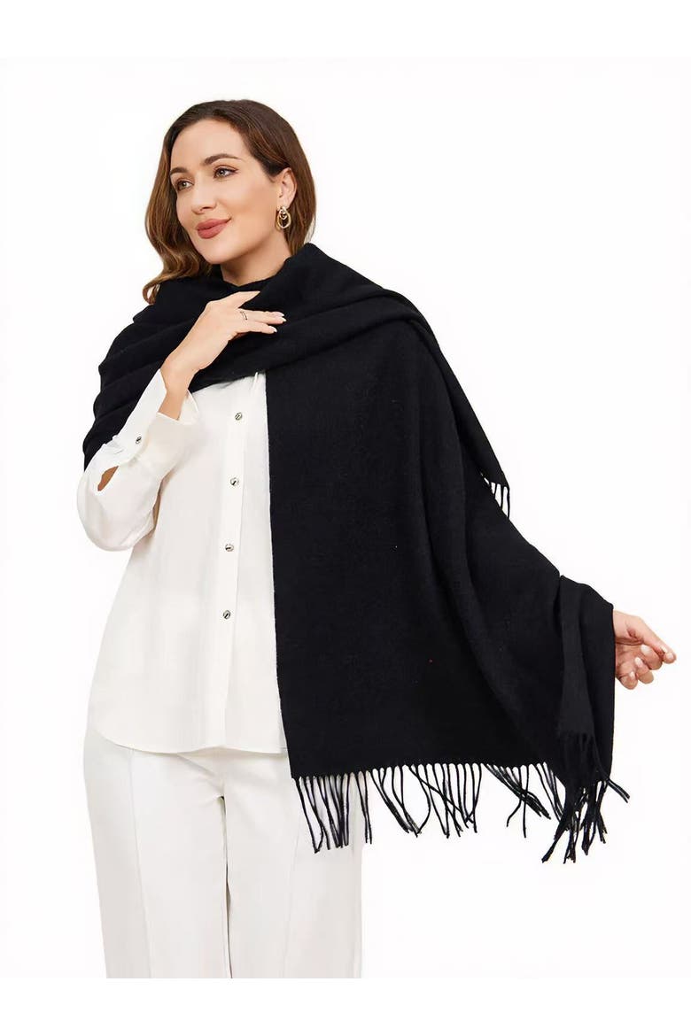 Pure Wool Scarf Shawl, Alternate, color, Black